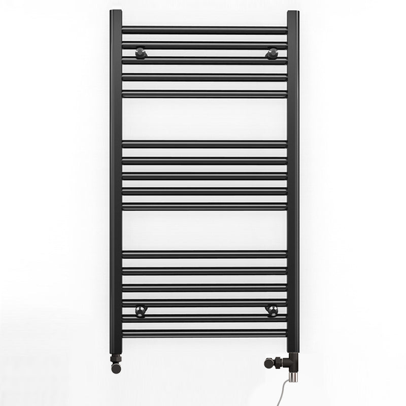 Dual Fuel 600 x 900mm Straight Matt Black Heated Towel Rail incl. V Myhomeware