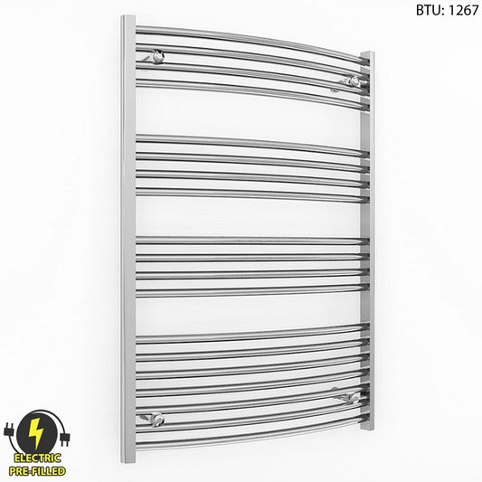 600mm Wide - 1000mm High Curved Chrome Electric Heated Towel Rail Radiator 