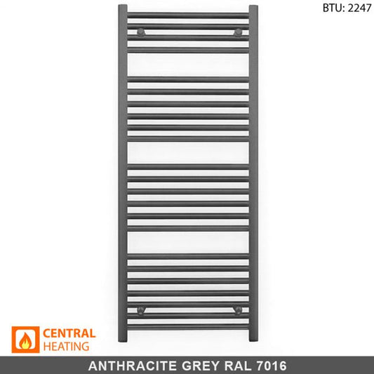 600mm Wide - 1200mm High Anthracite Grey Heated Towel Rail Radiator 