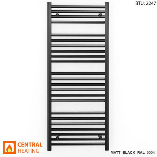 600mm Wide - 1200mm High Flat Black Heated Towel Rail Radiator