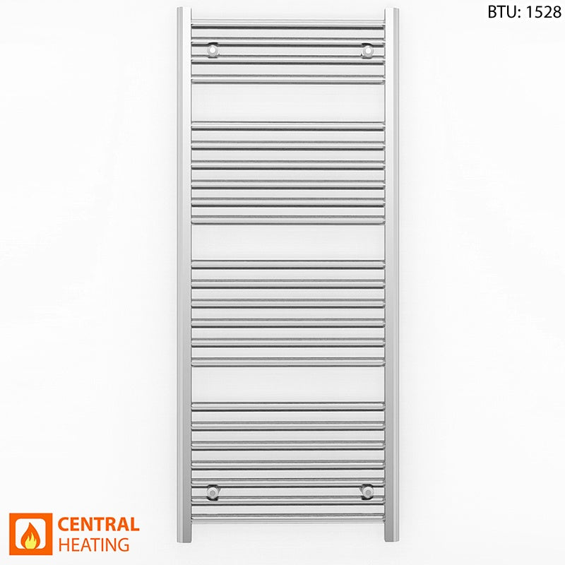 600mm Wide - 1200mm High Flat Chrome Heated Towel Rail Radiator