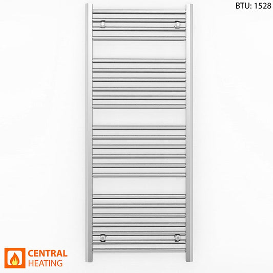 600mm Wide - 1200mm High Flat Chrome Heated Towel Rail Radiator 