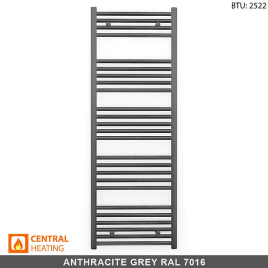 600mm Wide - 1400mm High Anthracite Grey Heated Towel Rail Radiator 