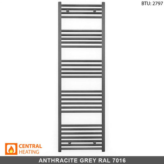600mm Wide - 1600mm High Anthracite Grey Heated Towel Rail Radiator 
