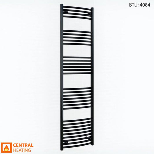 600mm Wide - 1800mm High Curved Black Heated Towel Rail Radiator 25mm Tube