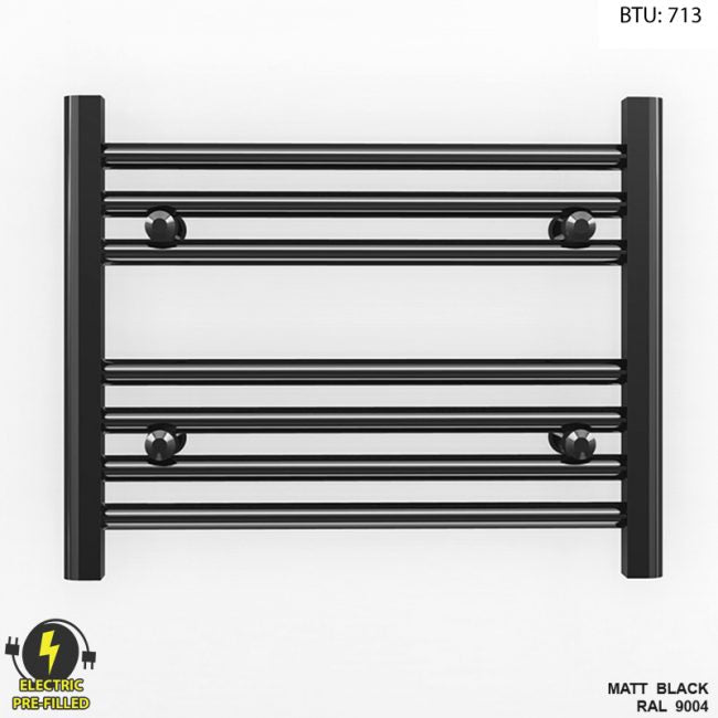 600mm Wide - 400mm High Flat Black Electric Heated Towel Rail Radiator