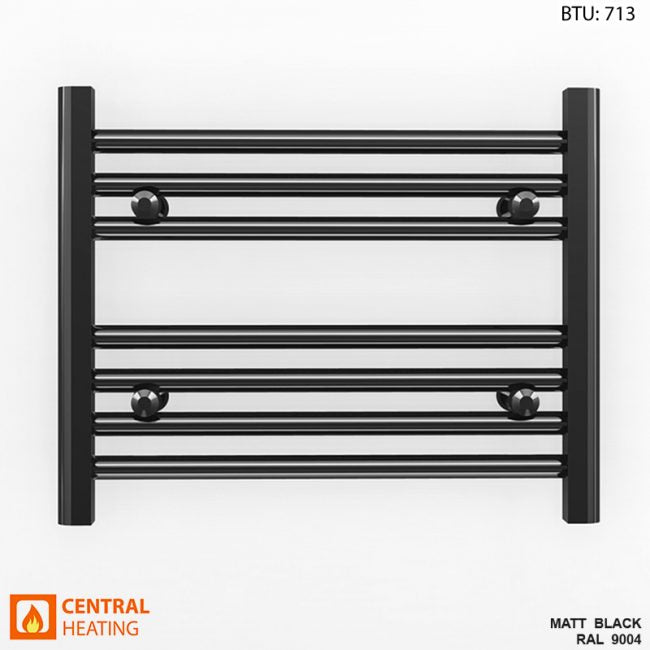 600mm Wide - 400mm High Flat Black Heated Towel Rail Radiator