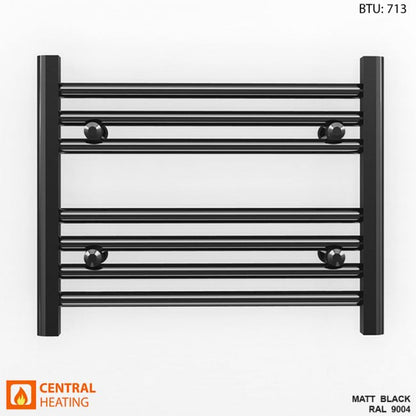 600mm Wide - 400mm High Flat Black Heated Towel Rail Radiator