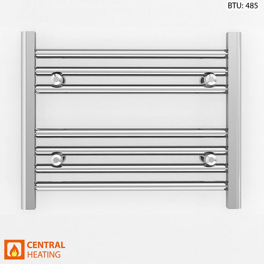 600mm Wide - 400mm High Flat Chrome Heated Towel Rail Radiator 