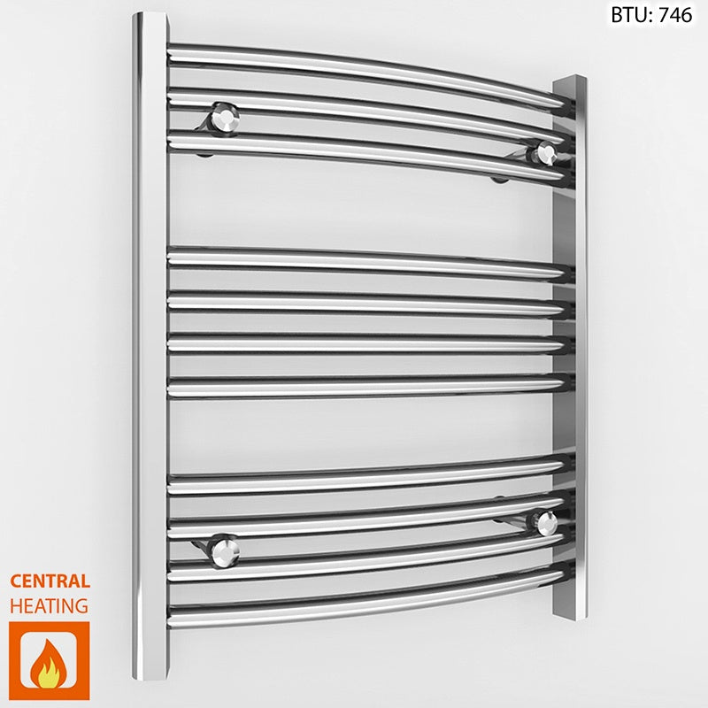  600mm Wide - 600mm High Curved Chrome Heated Towel Rail Radiator