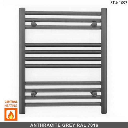 600mm Wide - 600mm High Anthracite Grey Heated Towel Rail Radiator 