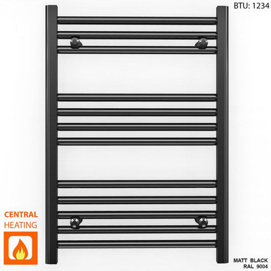 600mm Wide - 700mm High Flat Black Heated Towel Rail Radiator