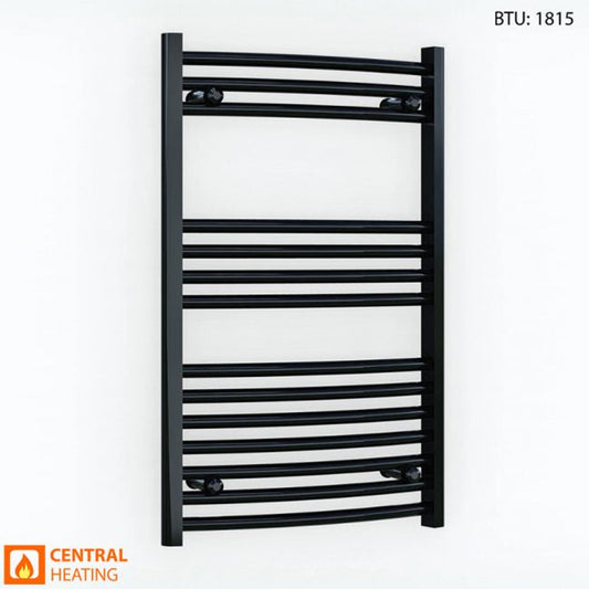 600mm Wide - 800mm High Curved Black Heated Towel Rail Radiator 25mm Tube