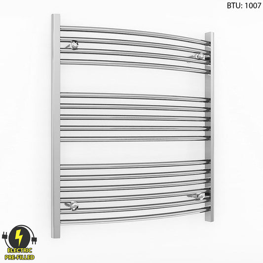 600mm Wide - 800mm High Curved Chrome Electric Heated Towel Rail Radiator