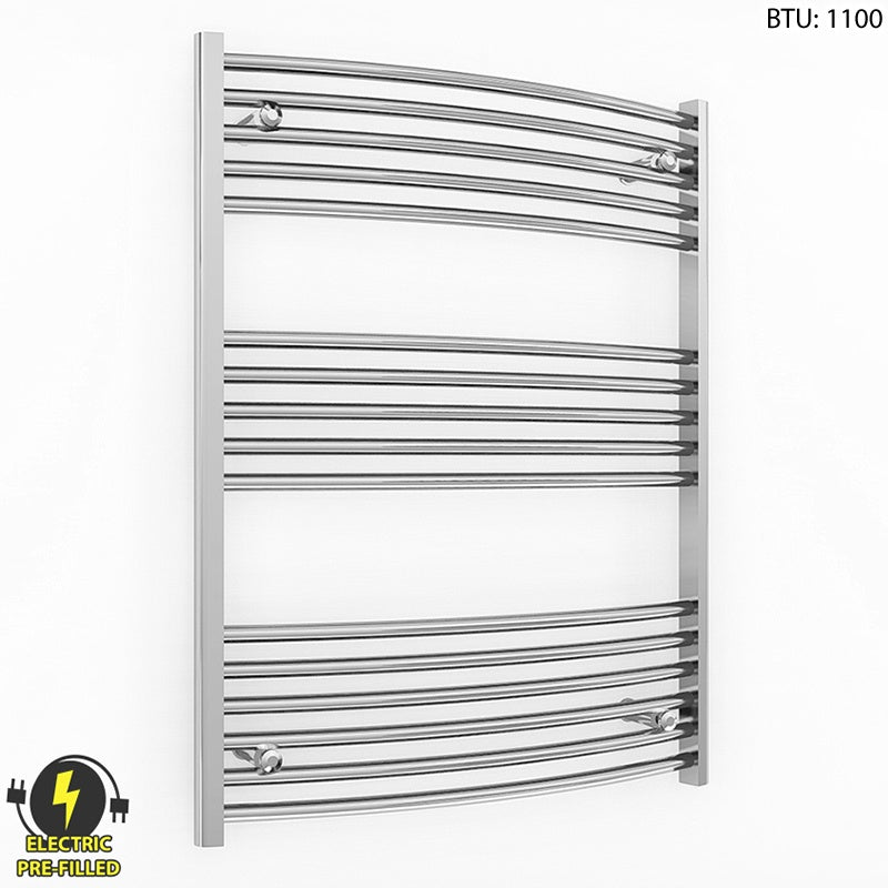  600mm Wide - 900mm High Curved Chrome Electric Heated Towel Rail Radiator