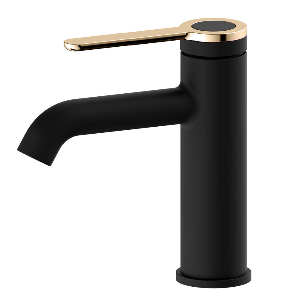 Black Brass Elegant Bathroom Tap With a Pale Gold Handle KPY-1212512BJ