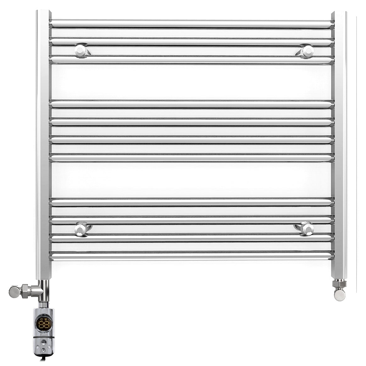  Dual Fuel 700 x 600mm Straight Chrome  Heated Towel Rail Radiator- (incl. Valves + Electric Heating Kit)