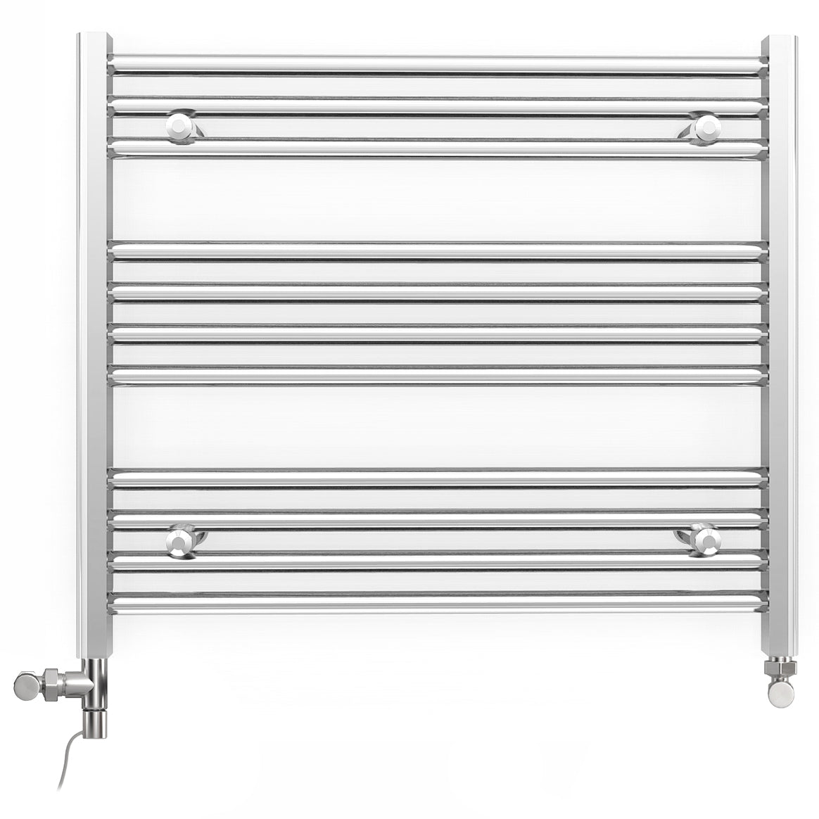  Dual Fuel 700 x 600mm Straight Chrome  Heated Towel Rail Radiator- (incl. Valves + Electric Heating Kit)