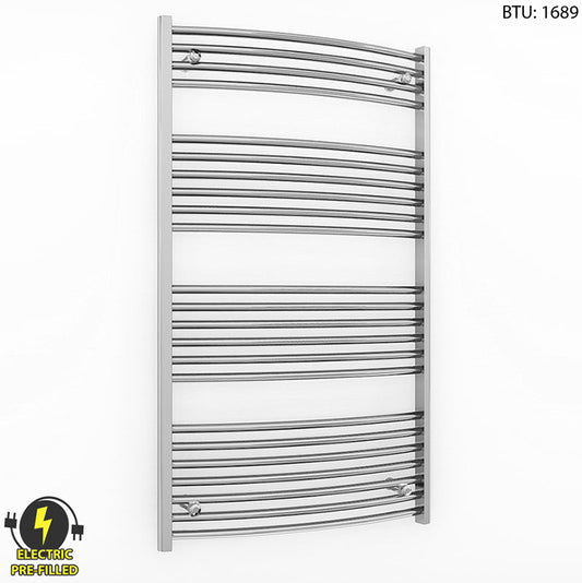 700mm Wide - 1200mm High Curved Chrome Electric Heated Towel Rail Radiator 