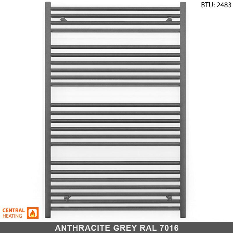  700mm Wide - 1200mm High Anthracite Grey Heated Towel Rail Radiator