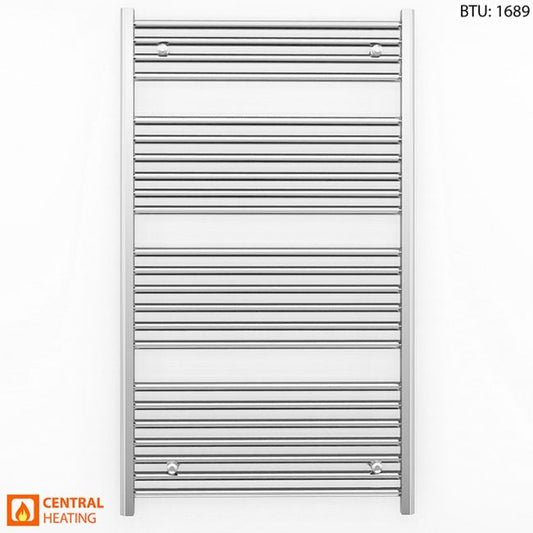 700mm Wide - 1200mm High Flat Chrome Heated Towel Rail Radiator