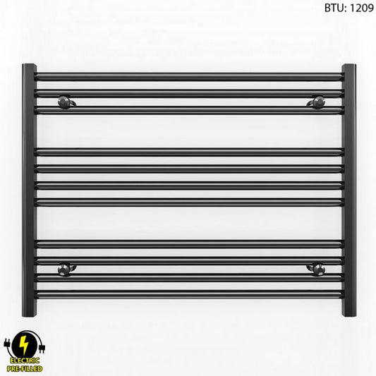 700mm Wide - 600mm High Flat Black Electric Heated Towel Rail Radiator