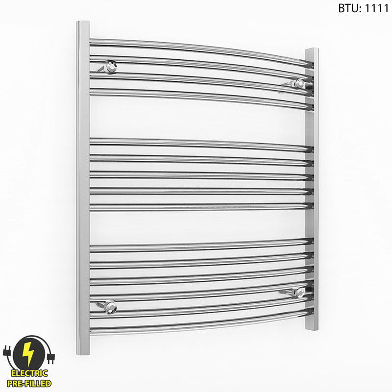  700mm Wide - 800mm High Curved Chrome Electric Heated Towel Rail Radiator