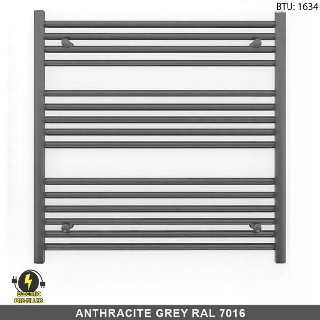 700mm Wide - 800mm High  Anthracite Grey Electric Heated Towel Rail Radiator