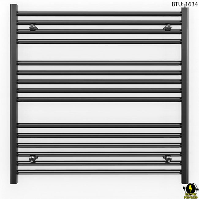  700mm Wide - 800mm High Flat Black Electric Heated Towel Rail Radiator