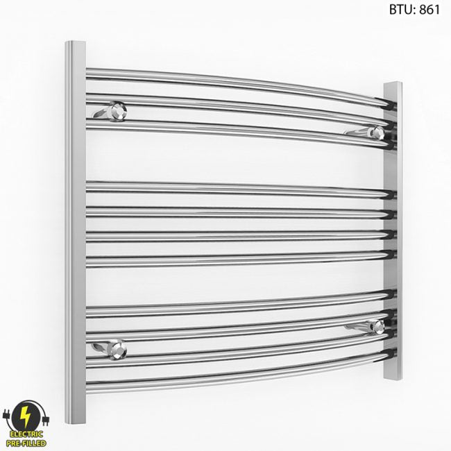 750mm Wide - 600mm High Curved Chrome Electric Heated Towel Rail Radiator