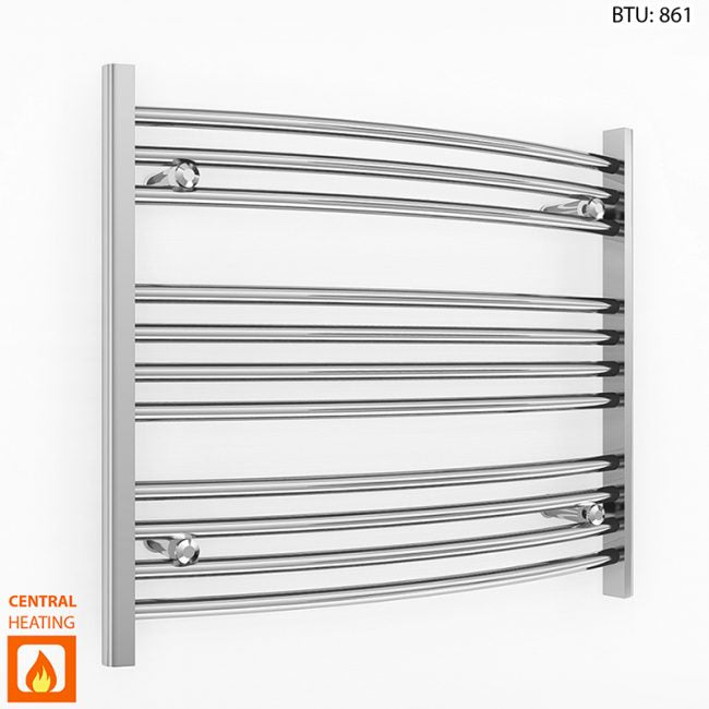  750mm Wide - 600mm High Curved Chrome Heated Towel Rail Radiator