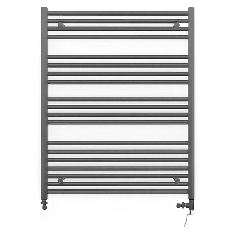 Dual Fuel 800 x 1000mm Straight Anthracite Grey Heated Towel Rail - (incl. Valves + Electric Heating Kit)