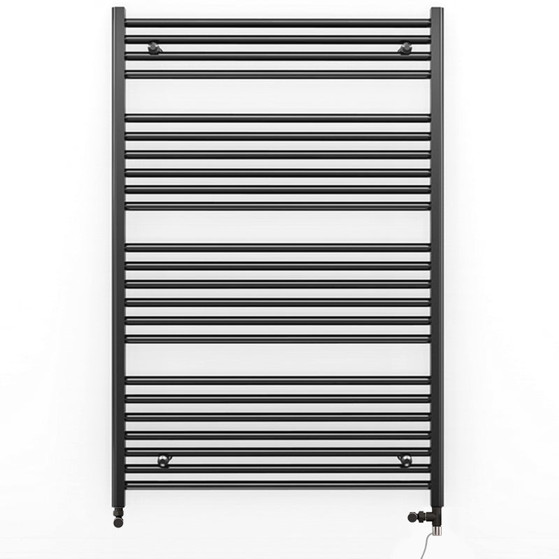  Dual Fuel 700 x 1200mm Straight Matt Black Heated Towel Rail - (incl. Valves + Electric Heating Kit)