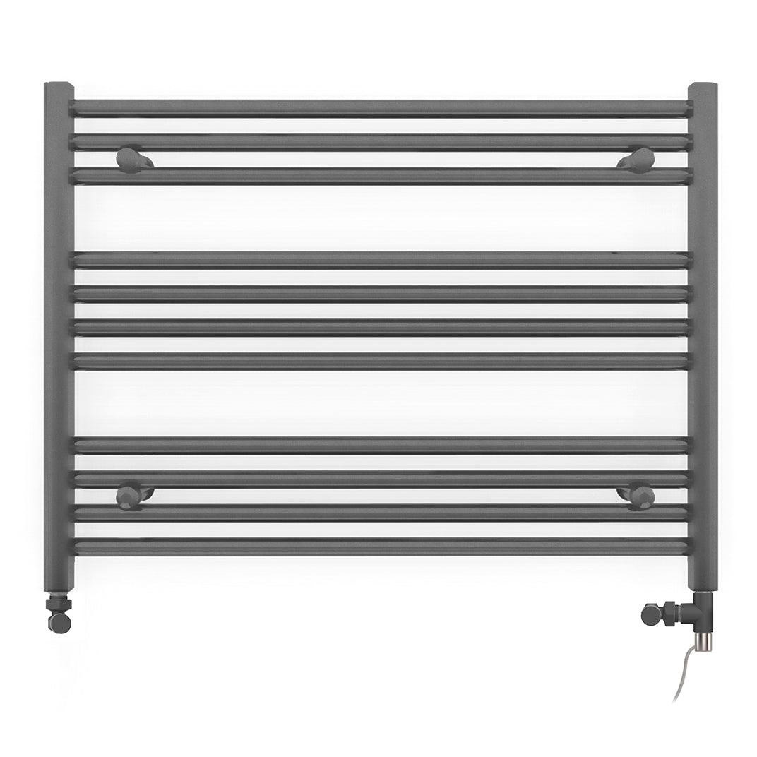 Dual Fuel 700 x 600mm Straight Anthracite Grey Heated Towel Rail - (incl. Valves + Electric Heating Kit)