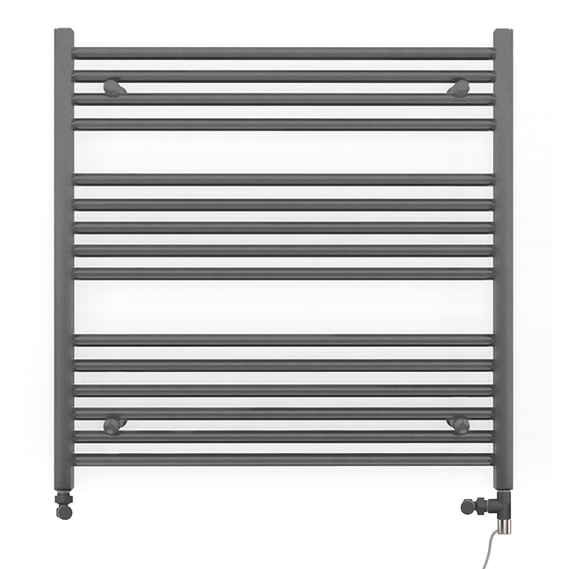 Dual Fuel 900 x 800mm Straight Anthracite Grey Heated Towel Rail - (incl. Valves + Electric Heating Kit)