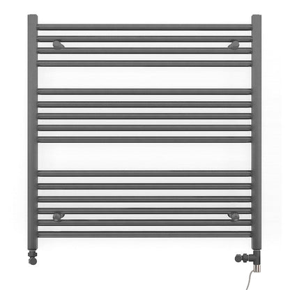 Dual Fuel 800 x 800mm Straight Anthracite Grey Heated Towel Rail - (incl. Valves + Electric Heating Kit)