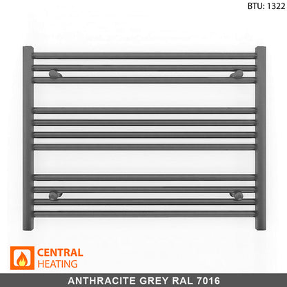  800mm Wide - 600mm High Anthracite Grey Heated Towel Rail Radiator 