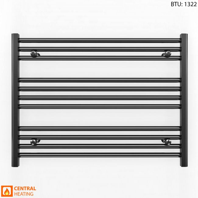  800mm Wide - 600mm High Flat Black Heated Towel Rail Radiator