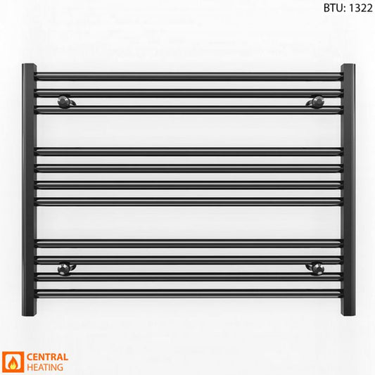 800mm Wide - 600mm High Flat Black Heated Towel Rail Radiator 