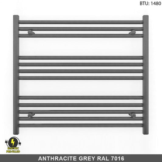 800mm Wide - 700mm High  Anthracite Grey Electric Heated Towel Rail Radiator
