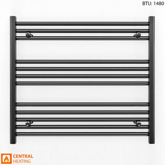 800mm Wide - 700mm High Flat Black Heated Towel Rail Radiator 
