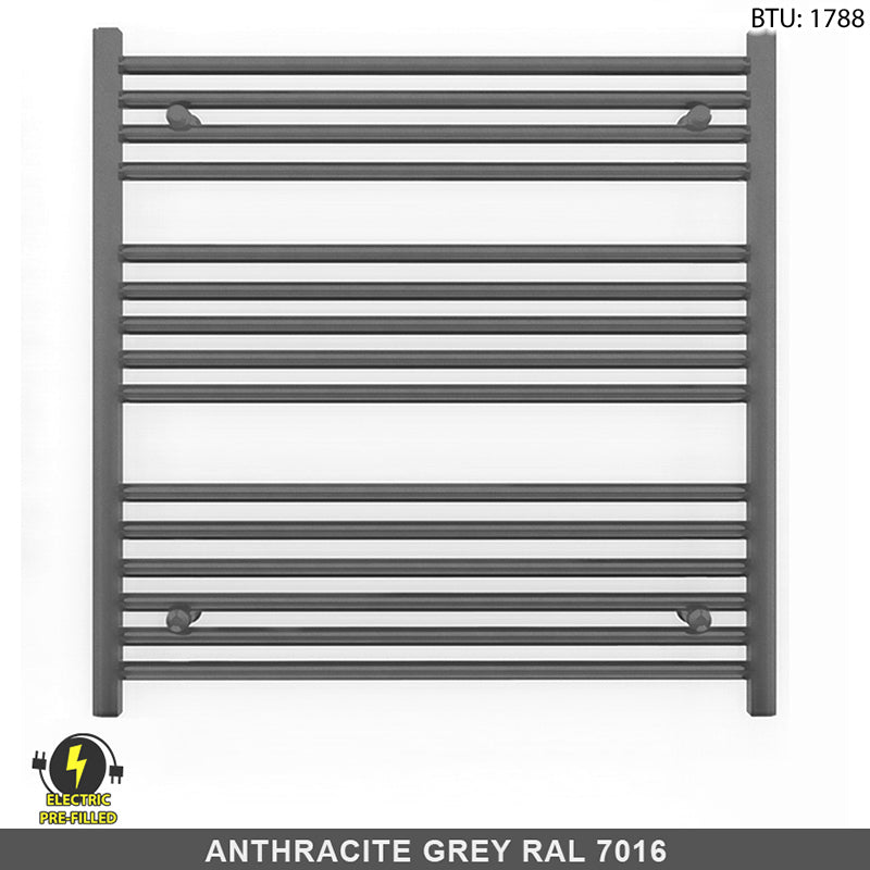 800mm Wide - 800mm High  Anthracite Grey Electric Heated Towel Rail Radiator