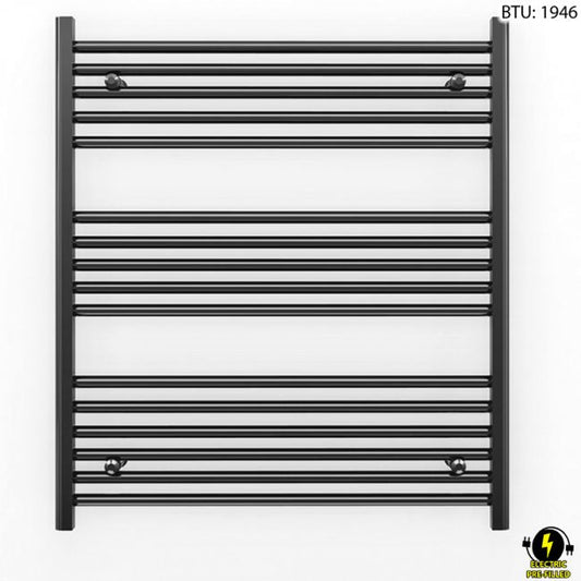 800mm Wide - 900mm High Flat Black Electric Heated Towel Rail Radiator