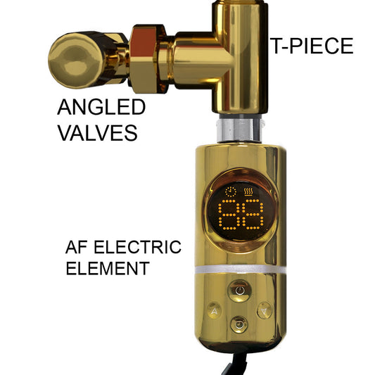 AF Type Dual Fuel Kit Thermostatic Towel Rail Electric Heating Immersion Element In Gold 
