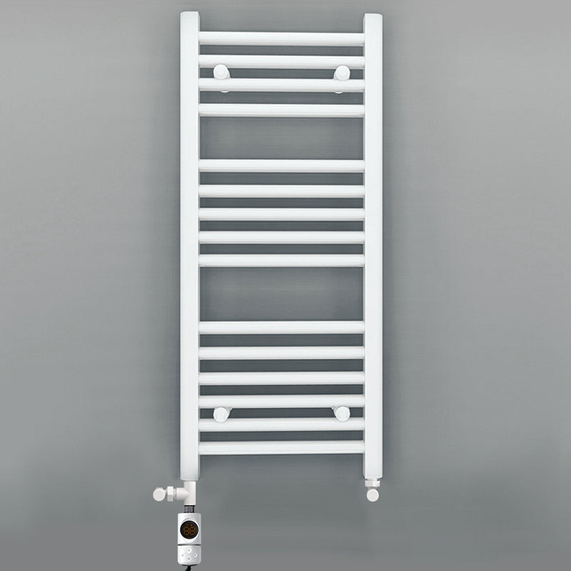 Dual Fuel 500 x 800mm Straight White Heated Towel Rail - (incl. Valves + Electric Heating Kit)