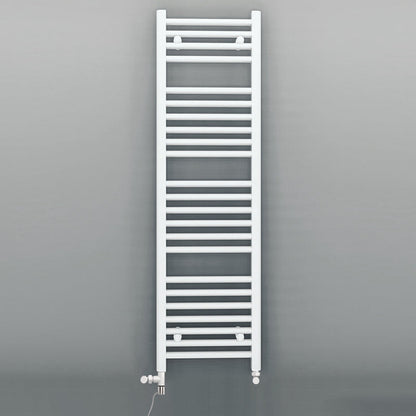 Dual Fuel 550 x 1200mm Straight White Heated Towel Rail - (incl. Valves + Electric Heating Kit)