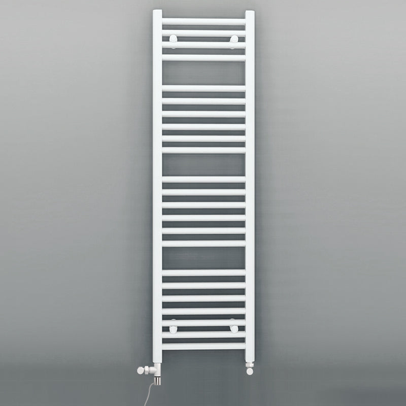  Dual Fuel 550 x 1200mm Straight White Heated Towel Rail - (incl. Valves + Electric Heating Kit)