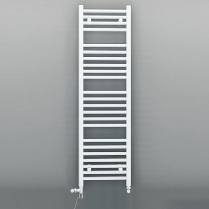  Dual Fuel 550 x 1200mm Straight White Heated Towel Rail - (incl. Valves + Electric Heating Kit) 