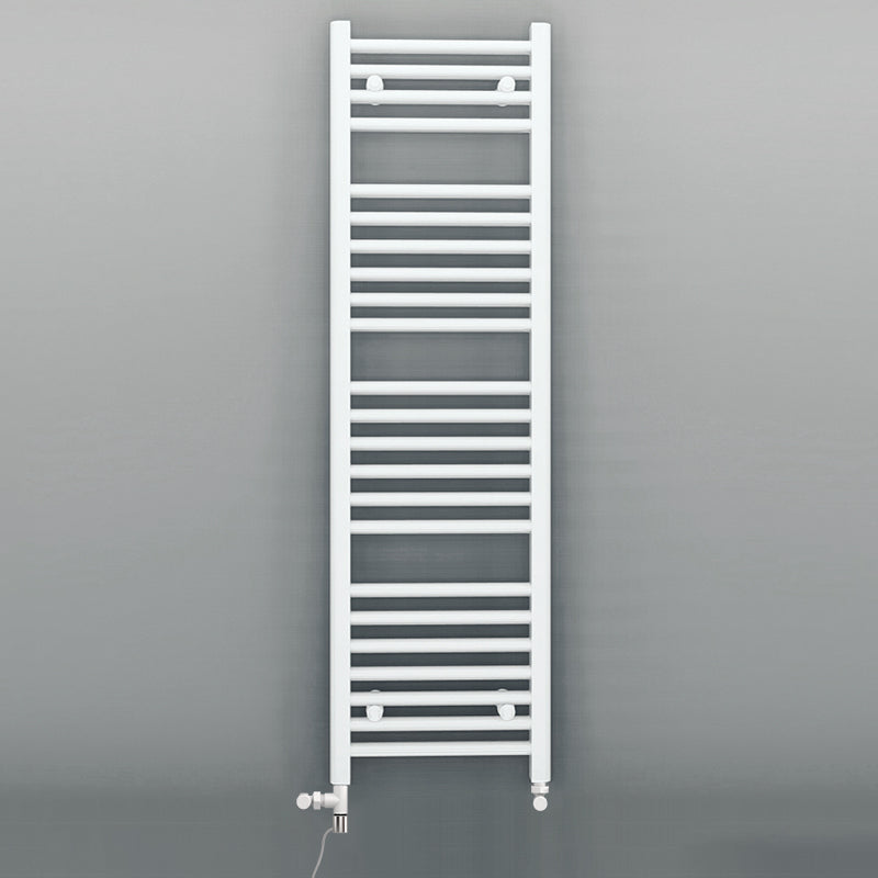 Dual Fuel 400 x 1200mm Straight White Heated Towel Rail - (incl. Valves + Electric Heating Kit)