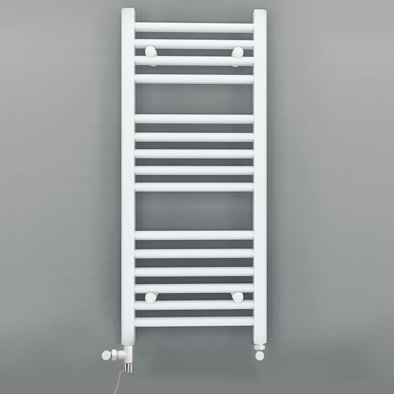 Dual Fuel 400 x 800mm Straight White Heated Towel Rail - (incl. Valves + Electric Heating Kit)